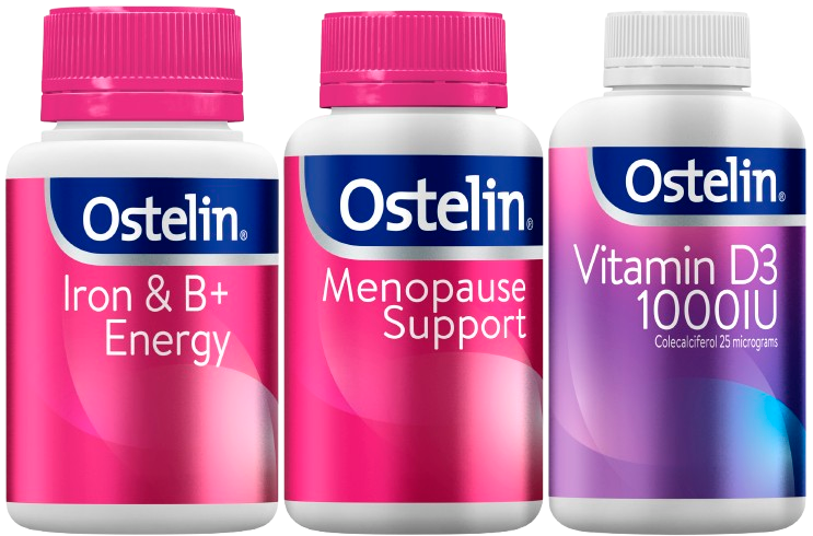 Ostelin Iron & B+ Energy, Menopause Support and Vitamin D3 1000IU